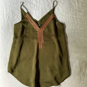olive green with orange embroidery tank